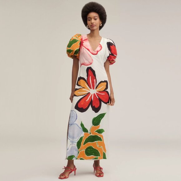 ANTHROPOLOGIE | Floral Puff-Sleeve A-Line Maxi Dress | NWT - Picture 1 of 16